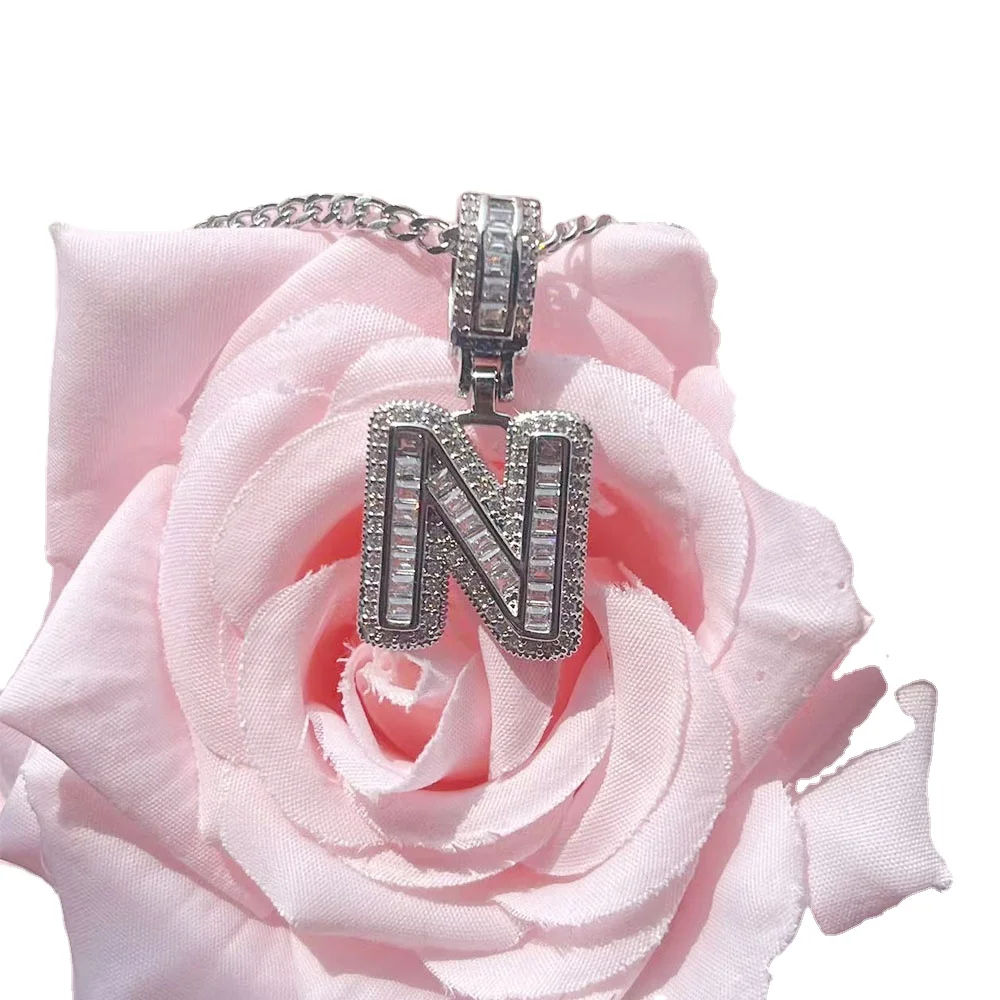 QIUHAN OEM New Custom Initals Cross Chain Icy Letter Charms Zircon Pendant Hiphop Necklace