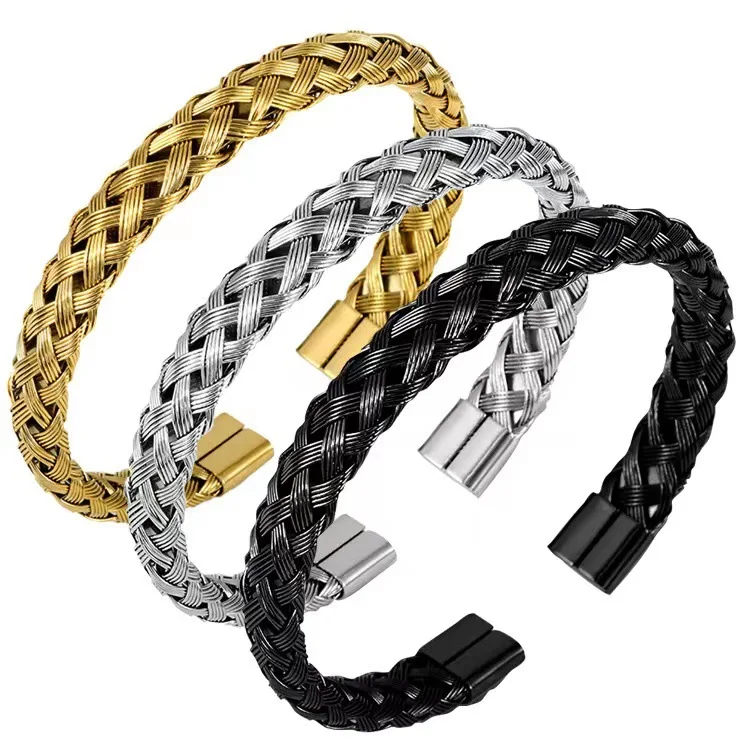 

open woven bangle Stainless steel braided wire mesh bracelet