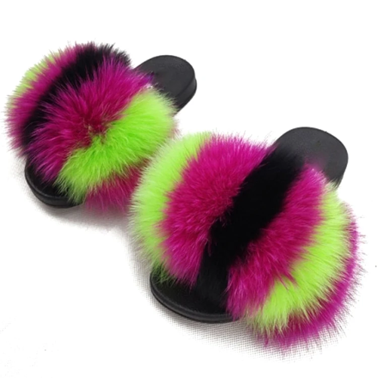 

Wholesale custom fur slipper sladies fur sliders fur slides, Multi color single color