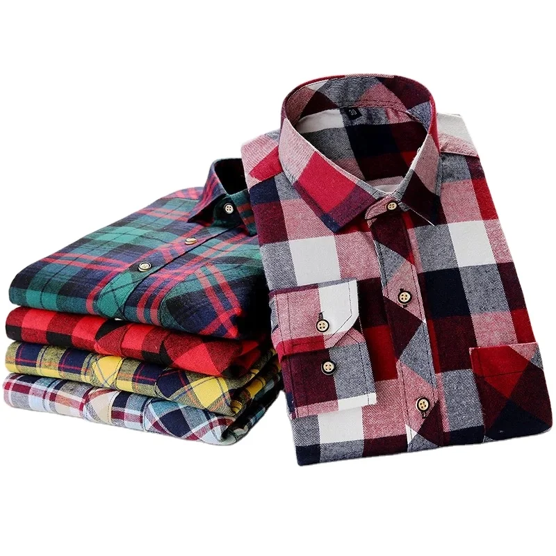 

Manufacture Factory Supply Men's Long Sleeve Button-up Plaid Cotton Shirt