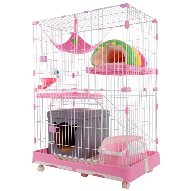 

Hot Sale Luxury Metal Tall Large Cheap Wheeled Pet Cat Dog Apartment Villa Breeding Hotel House Cat Cage, Blue, pink, coffee