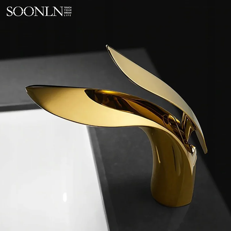 

Modern Luxury Bathroom Sink Gold Faucet Single Handle Single Lever One Hole Basin Tap