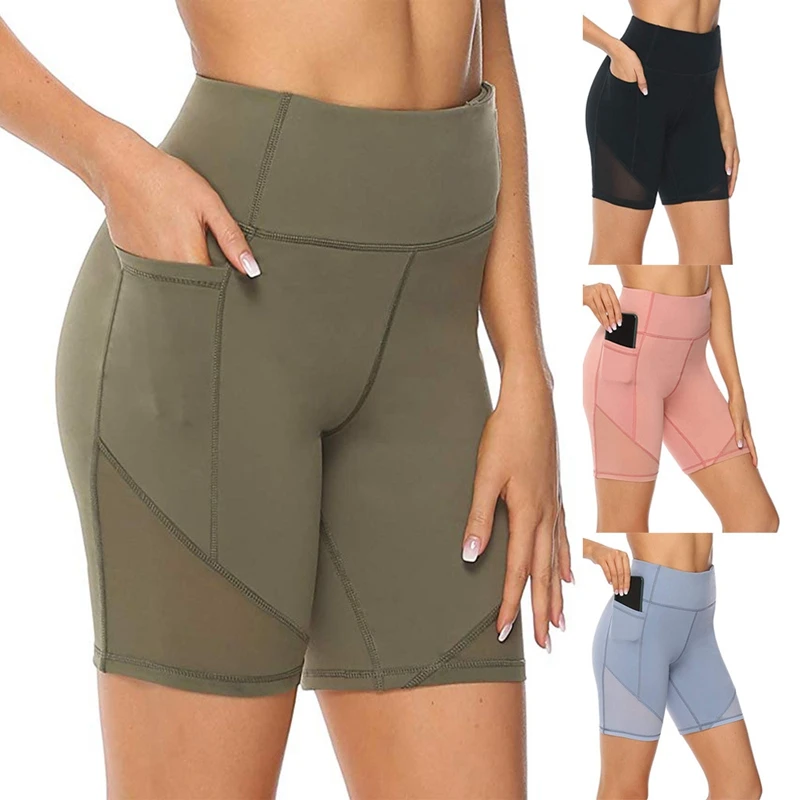 

Custom Woman Breathable Mesh Leggings High Waist Tights Plus Size Running Bike Sports Fitness Shorts With Pocket, Customized color