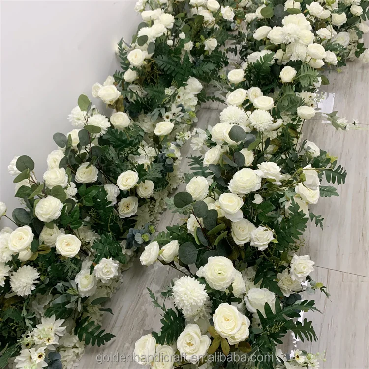 

QSLH-A77 Wholesale price Artificial Silk Wall White Flower Ball Table Runner Wedding Centerpieces with greenery