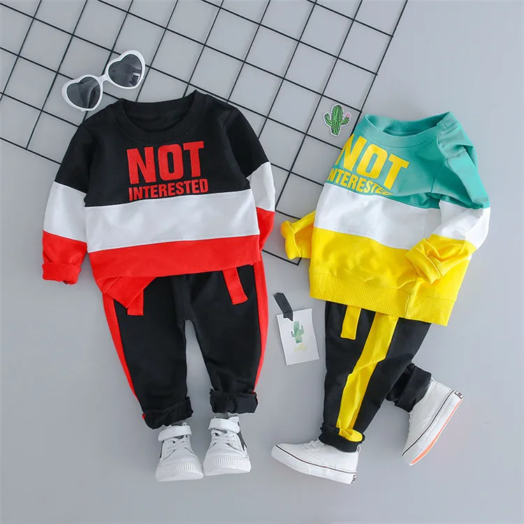 

Fall Spring Baby Boy Clothes Sets O-neck Long Sleeve T Shirt + Pant Two Piece Toddler Sportswear Casual Children's Clothing, Black, green