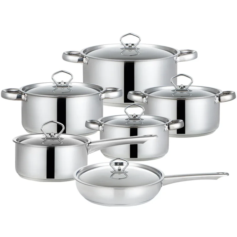 

OEM/ODM 12pcs 16cm 18cm 20cm 24cm pots and pans set non-stick stainless steel set soup & stock pots non stick cookware sets, Silver