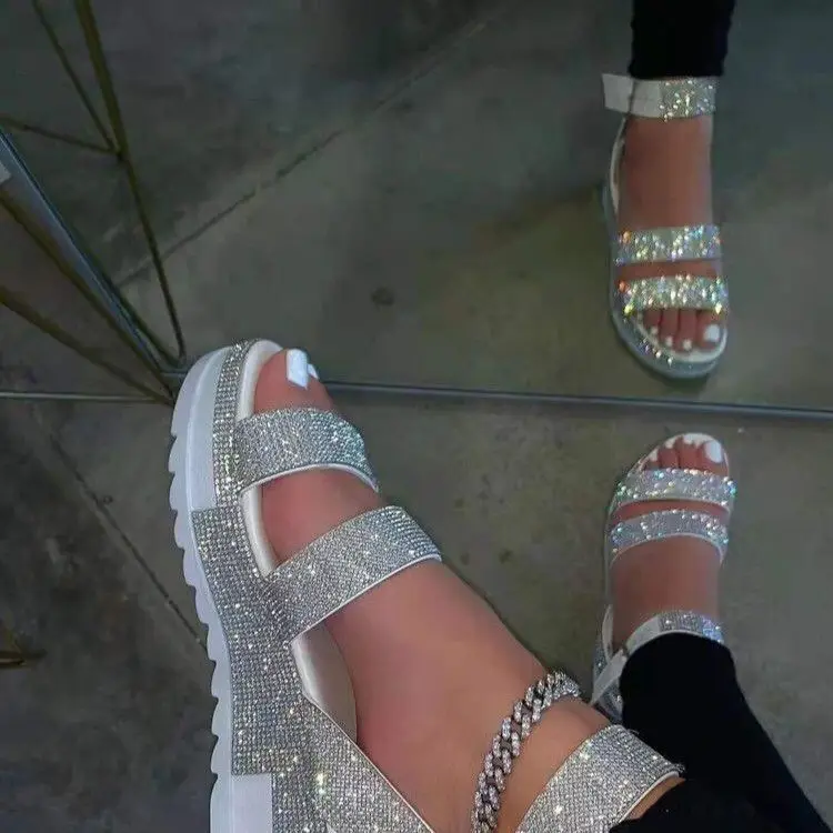 

Fashion Cheap China Sandals With Bling Diamond Luxury Sandals Women Beach Summer Rhinestone Platform Slippers, Transparent or customized
