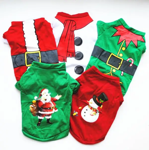 

Santa Merry Christmas SnowMan Scarf Vest Puppy Costumes Clothes Manufacturers Plain Dog T Shirt, 5 colors