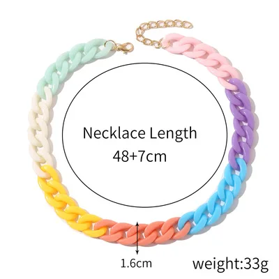 

YICAI Exaggeration Neon Color Collarbone Toppik Plastic Necklace With Women Oval Chain Collier Chunky Cuban Acrylic Necklace, Multicolor