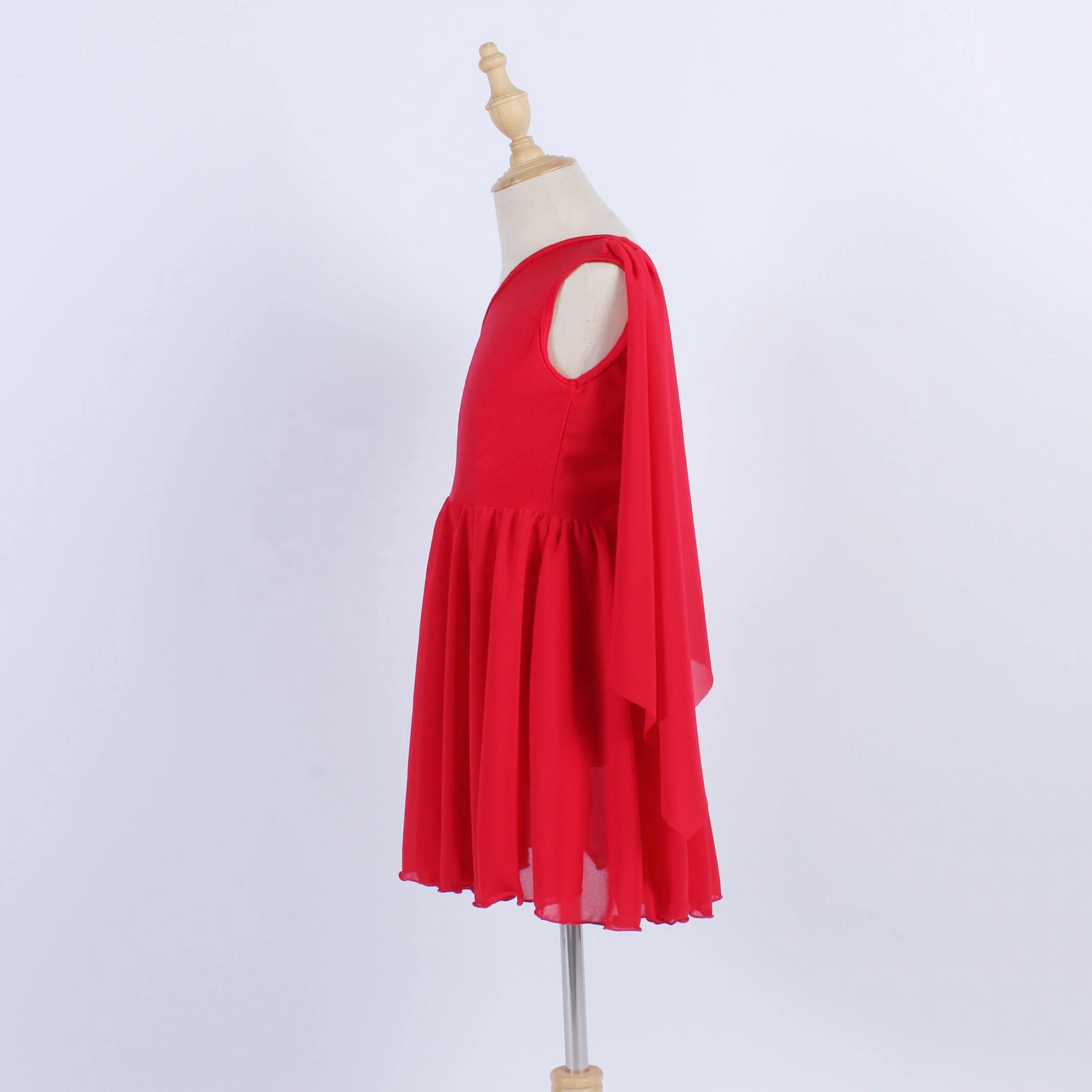 红色氨纶拉丁舞连衣裙柔软雪纺女孩舞衣成人抒情优雅舞台表演舞装