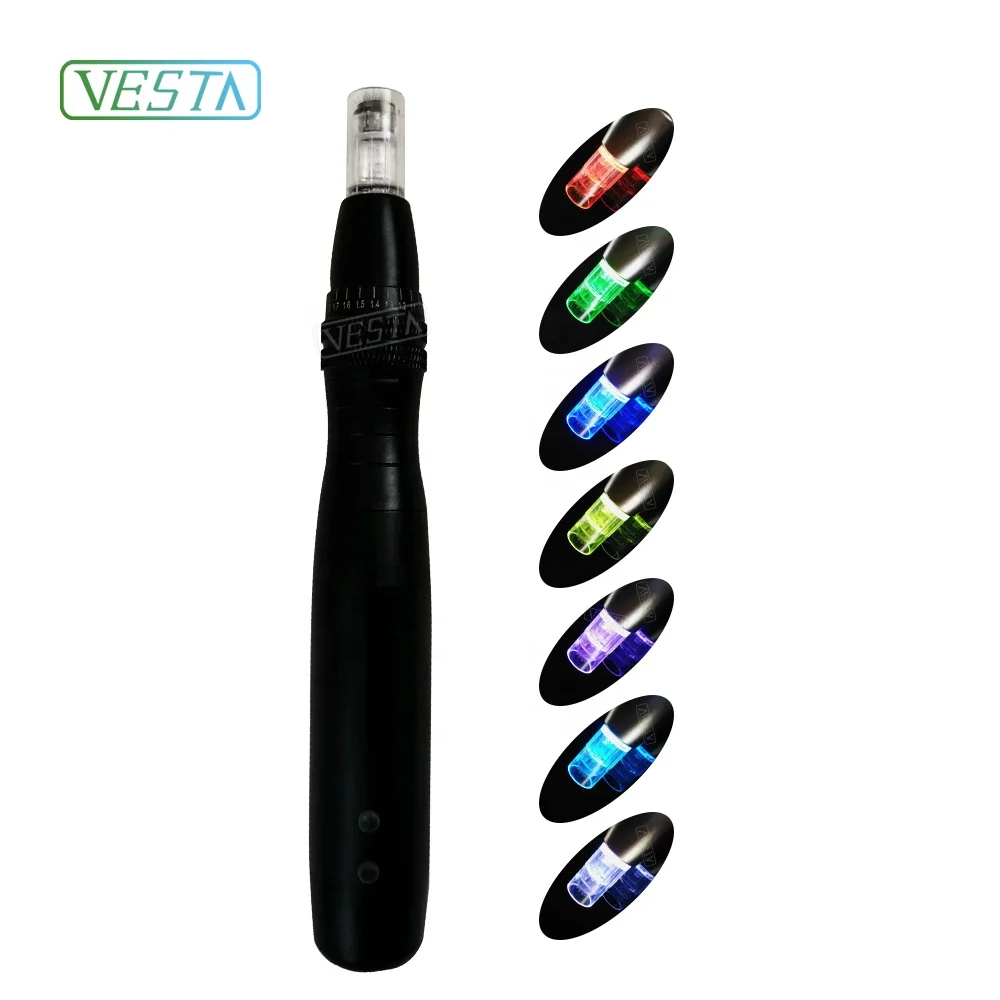 

Vesta Wholesale LED 7 Color Rechargeable Derma Pen Skin Microneedling For Acne And Scarring, Silver
