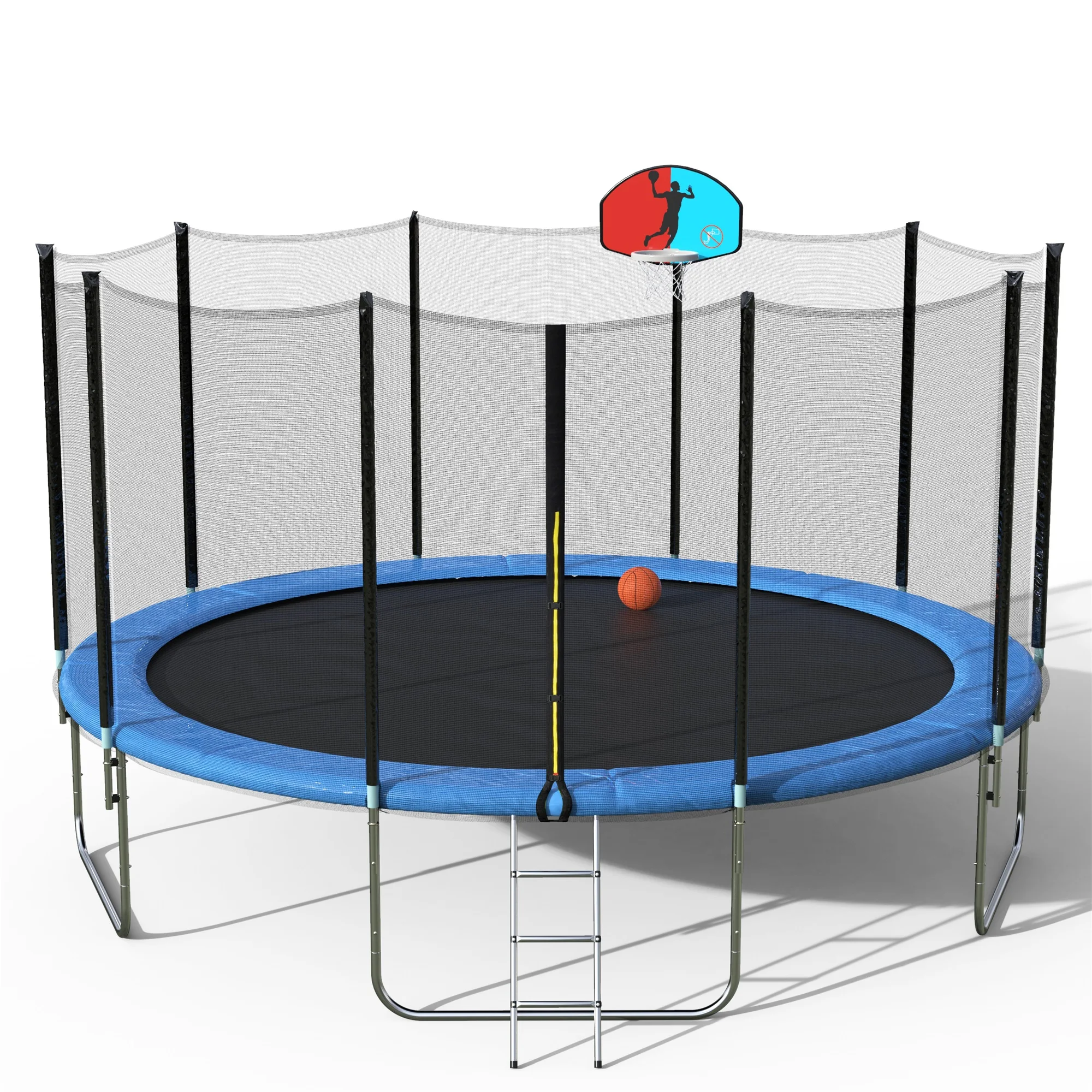 

Outdoor Trampoline With Basketball Hoop, Black+blue