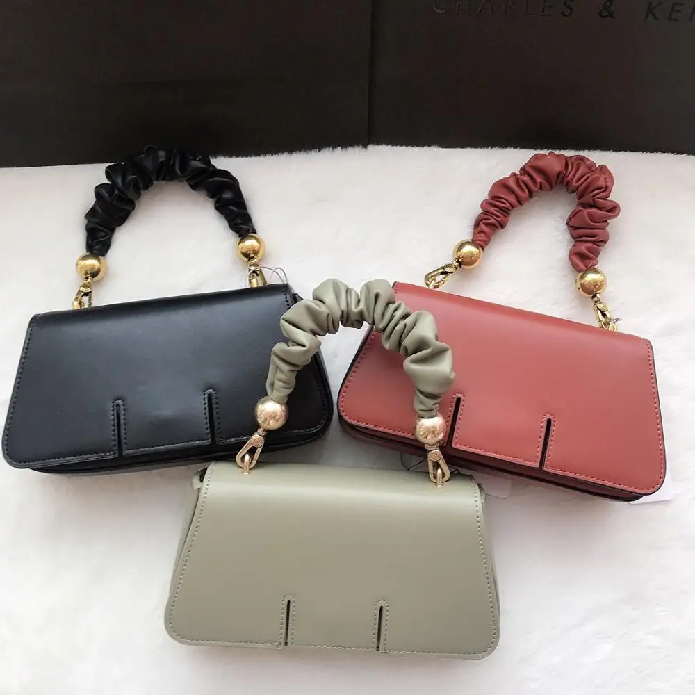 

women hand bags Charles and Kei Spring/Summer 2020 new ladies stitching buckle handbag shoulder bag Simple solid color body stitching buckle