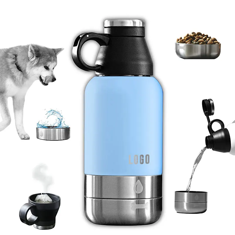 

Outdoor 3 in 1 1000ml 32oz Dog Water Bottle bowl feeder custom stainless steel dog drinking water bottle with base bowl