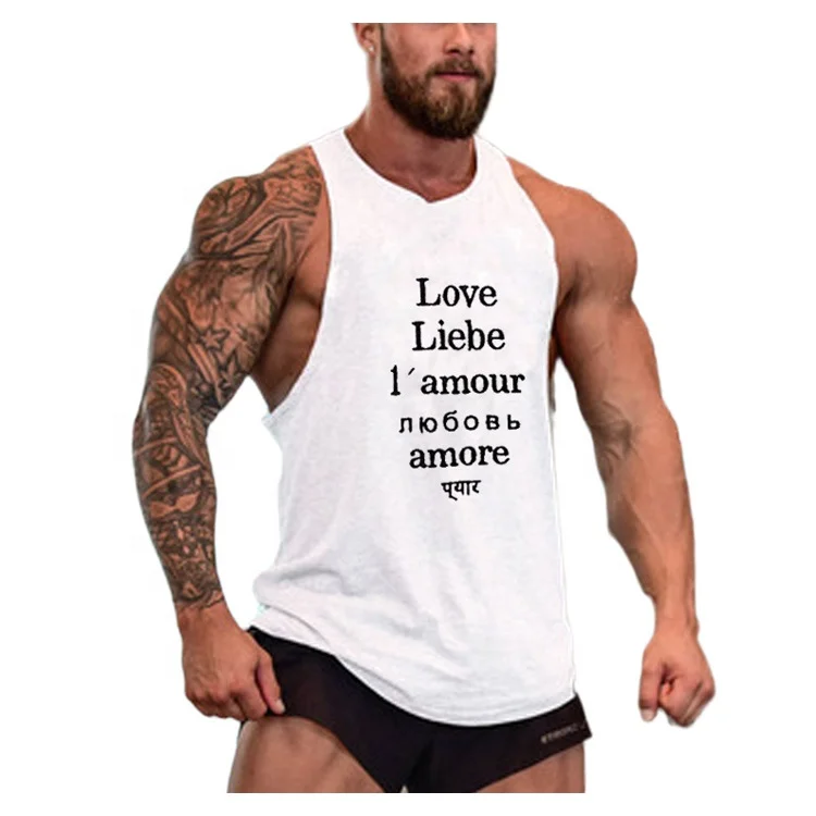 

European and American custom lettered printed sports vest breathable fitness sleeveless men's large training T-shirt vest, Optional