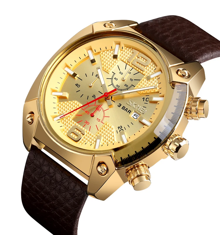 

Quartz watch movement manufacturers SKMEI 9190 mens quartz goldlis watch with fitness leather band men relojes, Optional as shown in figure