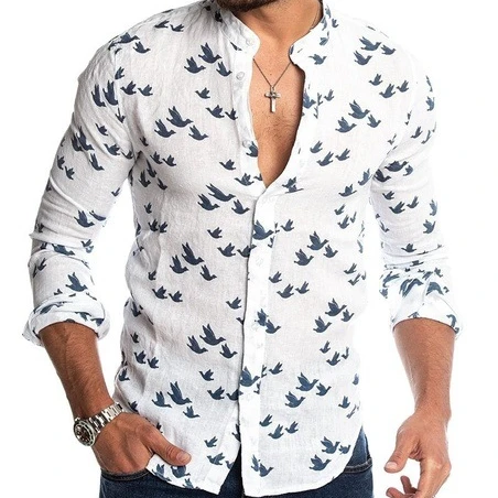 

Floral Print Men's Business Shirt Mens Formal Dress Shirts with Long Sleeve, White,black,blue,grey,red etc.