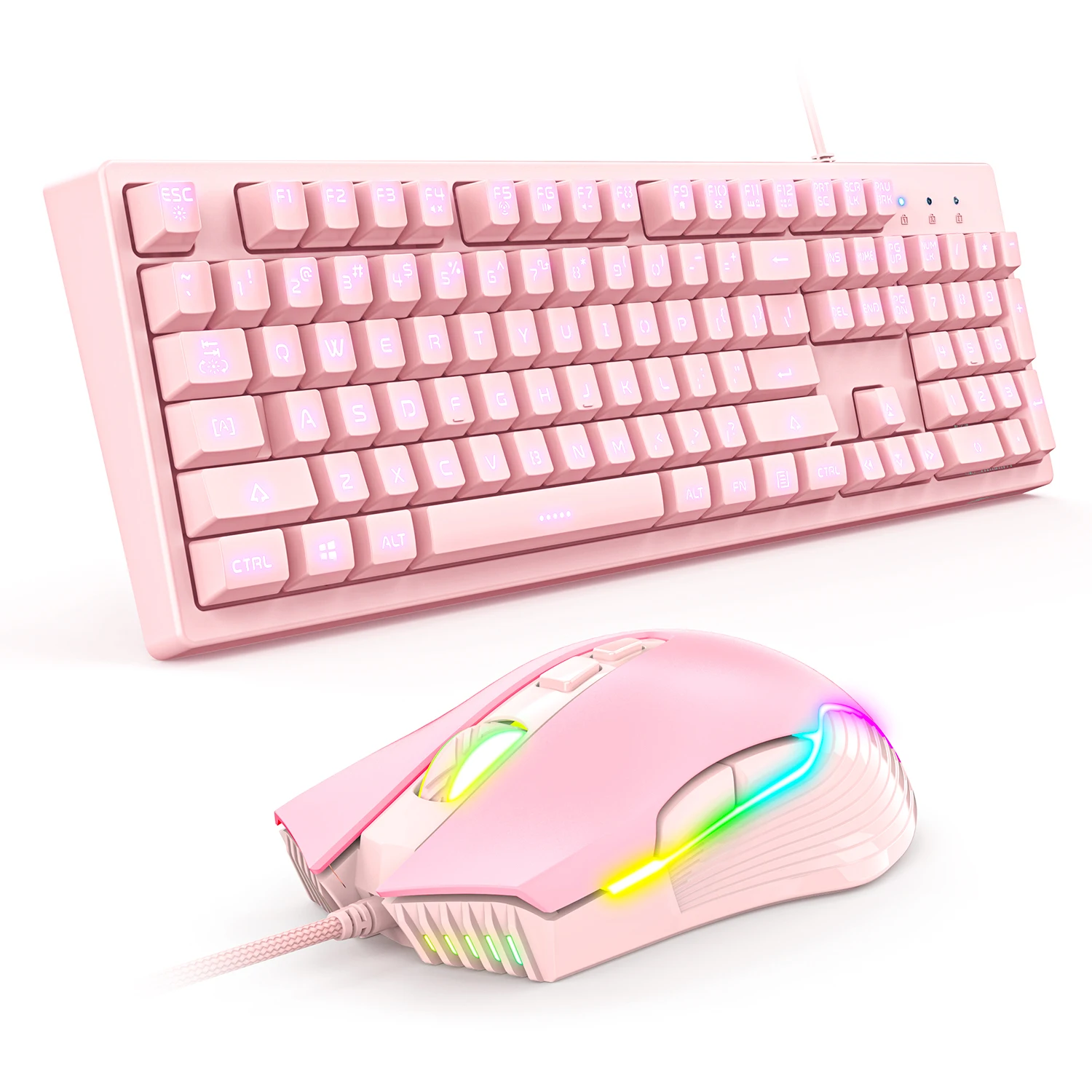 

ONIKUMA G25 RGB Mechanical Gaming Keyboard Mouse Set Wired Pink CW905 6400 DPI Mice K9 Cute Cat Ear Headset for PC Laptop