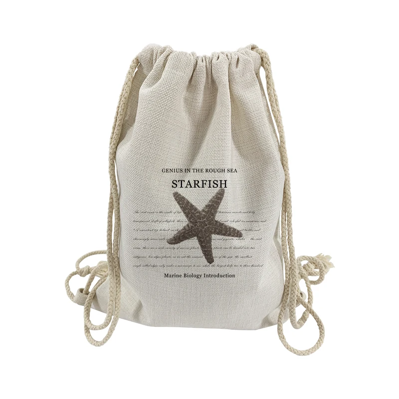 

Sublimation Blank linen storage bag drawstring bag backup bag with gray drawstring shoulder, Natural