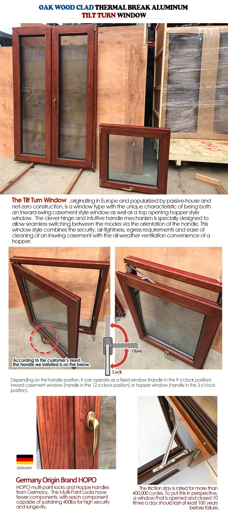 House Design aluminum frame German hardware waterproof tilt and turn Windows