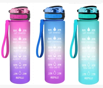 

32OZ BPA Free Water Bottle with Time Marker,Non-Toxic, Leakproof, Durable, for Fitness and Outdoor Enthusiasts, Pink,green,blue and customize color