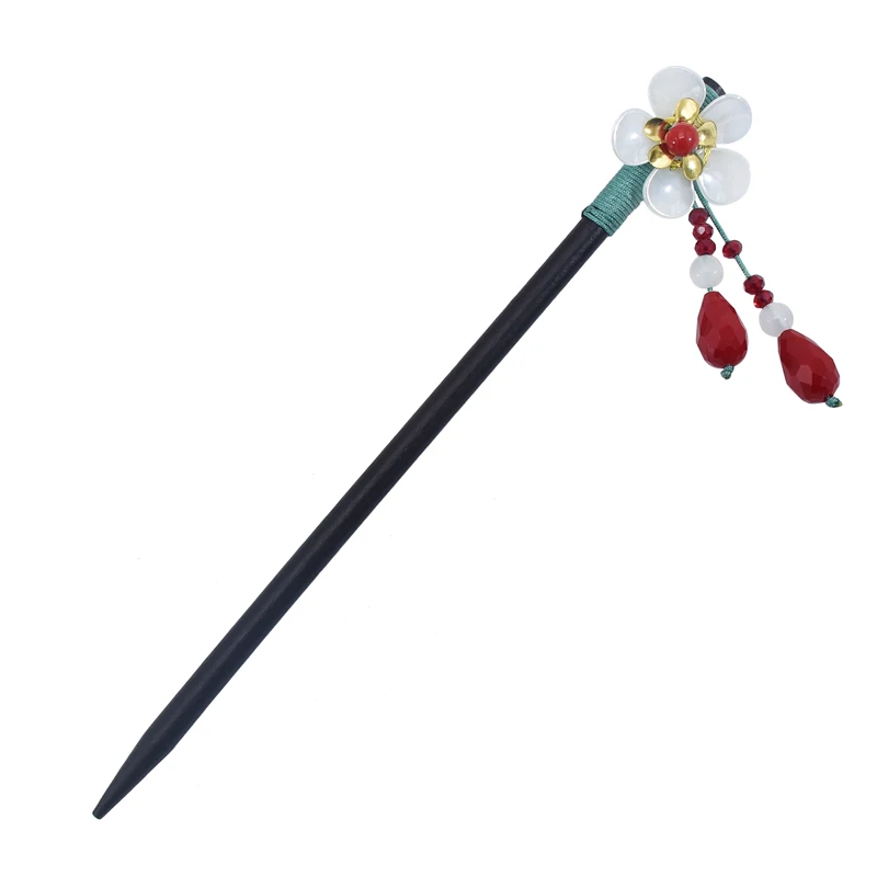 

Fashion Handmade Wood Hair Pin Hair Sticks Women's Flower Bead Tassel Hairpin Accessories Chinese Style Jewelry, As the picture show