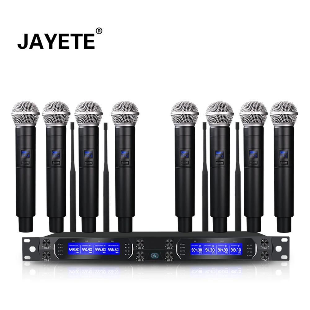 

Wholesale High Quality Long Distance 1U UHF 8 Channel Wireless Microphone with 200 Frequencies Select for conference