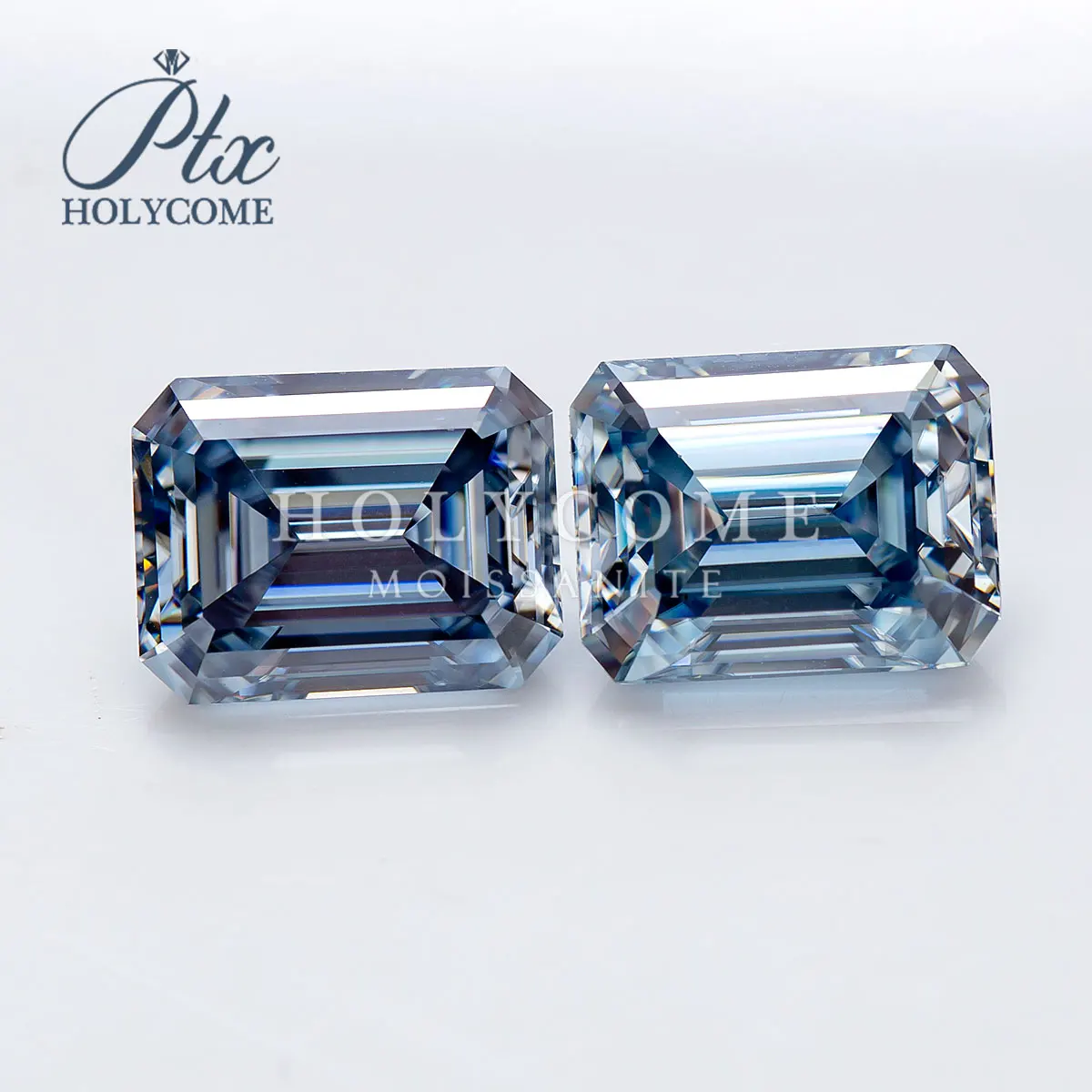 

Holycome 4.5*3mm ROYAL BLUE VVS1 Top Quality Emerald Cut Loose Moissanite Gemstone Factory Jewelry Wholesale Price Moissanite, Def, light blue