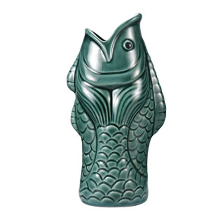 

bar party OEM design porcelain mug sets creative color glazed custom fish shape ceramic tiki cup wholesale