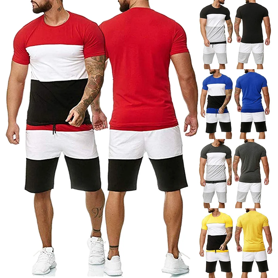 

2021 Mens CLothing Sport Summer 2 Two Piece Jogger Set Outfit Short Sleeve T Shirts and Shorts Sweatsuit Set, 9 colors