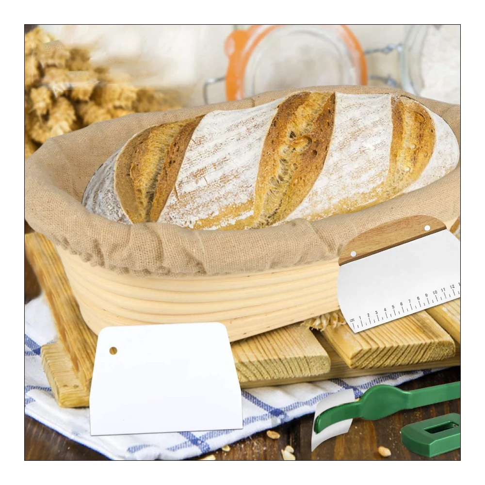 

Morden style proofing wood pul baking supplies sourdough 2 kg square cloth baskets banneton basket set with bread lame, Natural