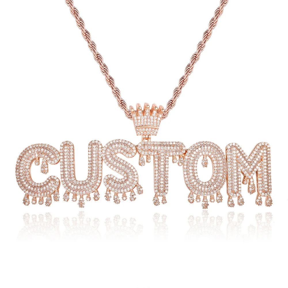 

King Luxury Custom Name Royal Crown Letter Zircon Pendant Necklace 100% Micro Pave CZ Hip Hop Iced Out Tennis Chain Jewelry