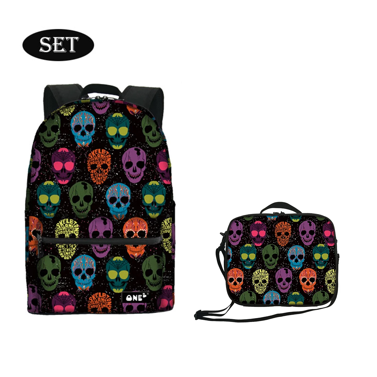 

Skull print lunch box insulation bag+sac a dos d enfant 2020 new arrivals fashionable lightweight waterproof bag for kids, Customized
