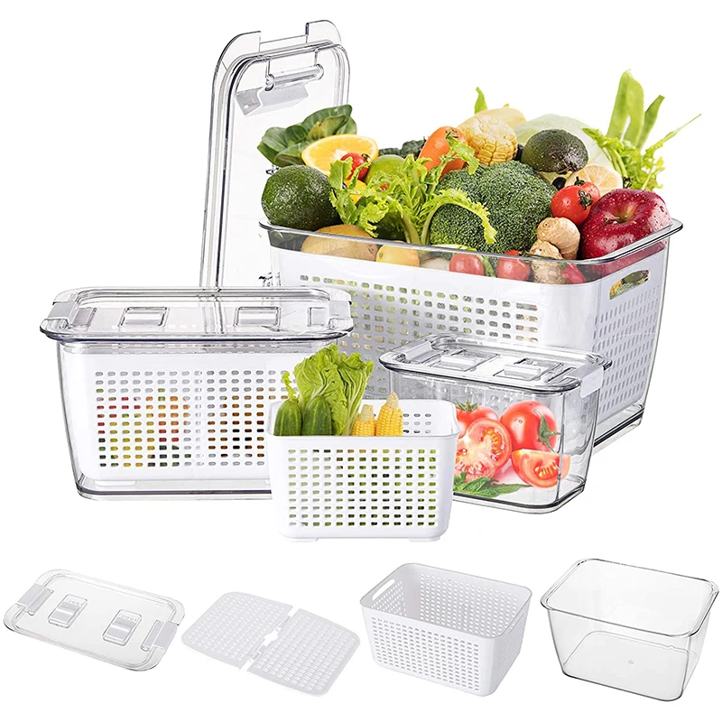 

Bpa Free portable plastic wash fruit basket kitchen storage box double layer drain basket bin, Clear transparent