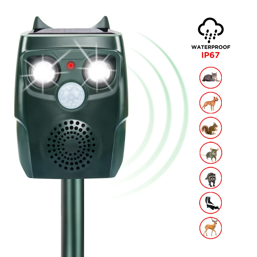 

X-PEST Original Factory Smart Scarecrow Solar Powered Ultrasonic Animal Repeller with Flashing Light Alarming Sound Pest Control