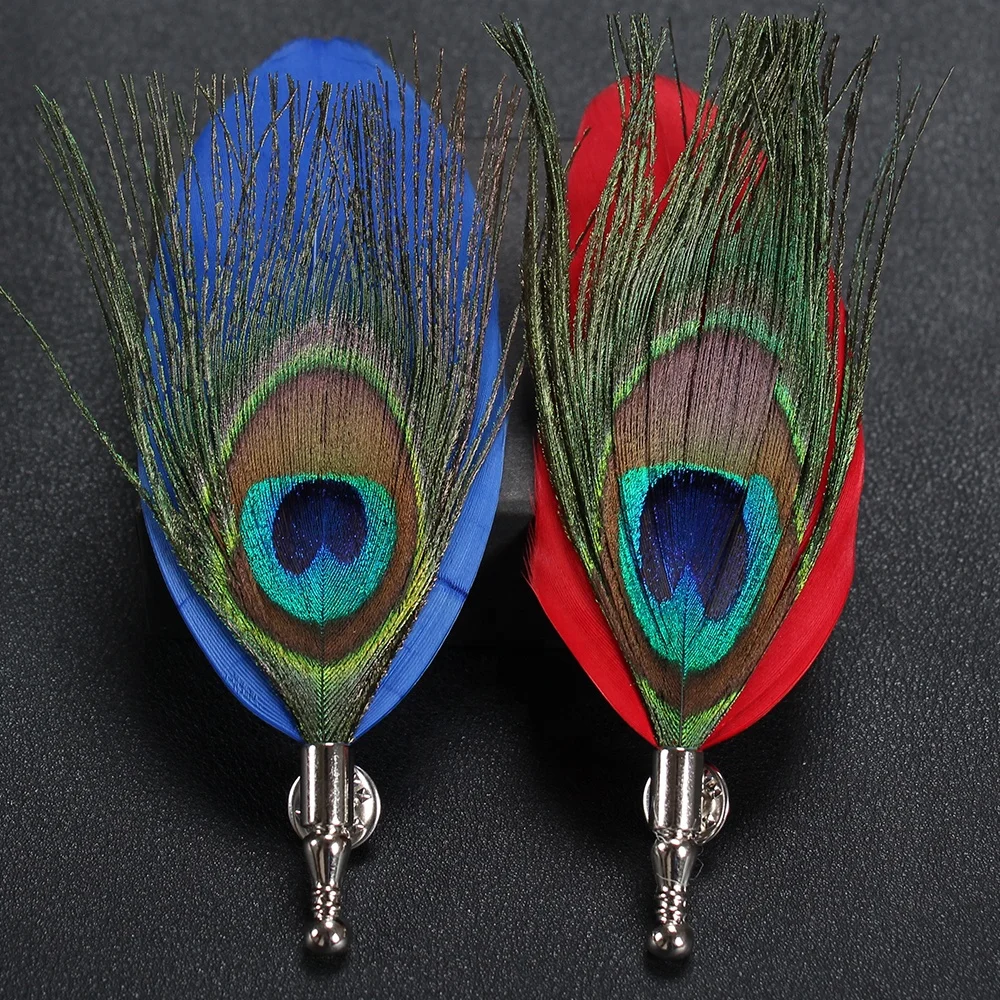 

Feather Brooch Lapel Pin Fashion Handmade Peacock Men Women Novelty Brooches Lapel Pins Dress Suit Accessory Gift