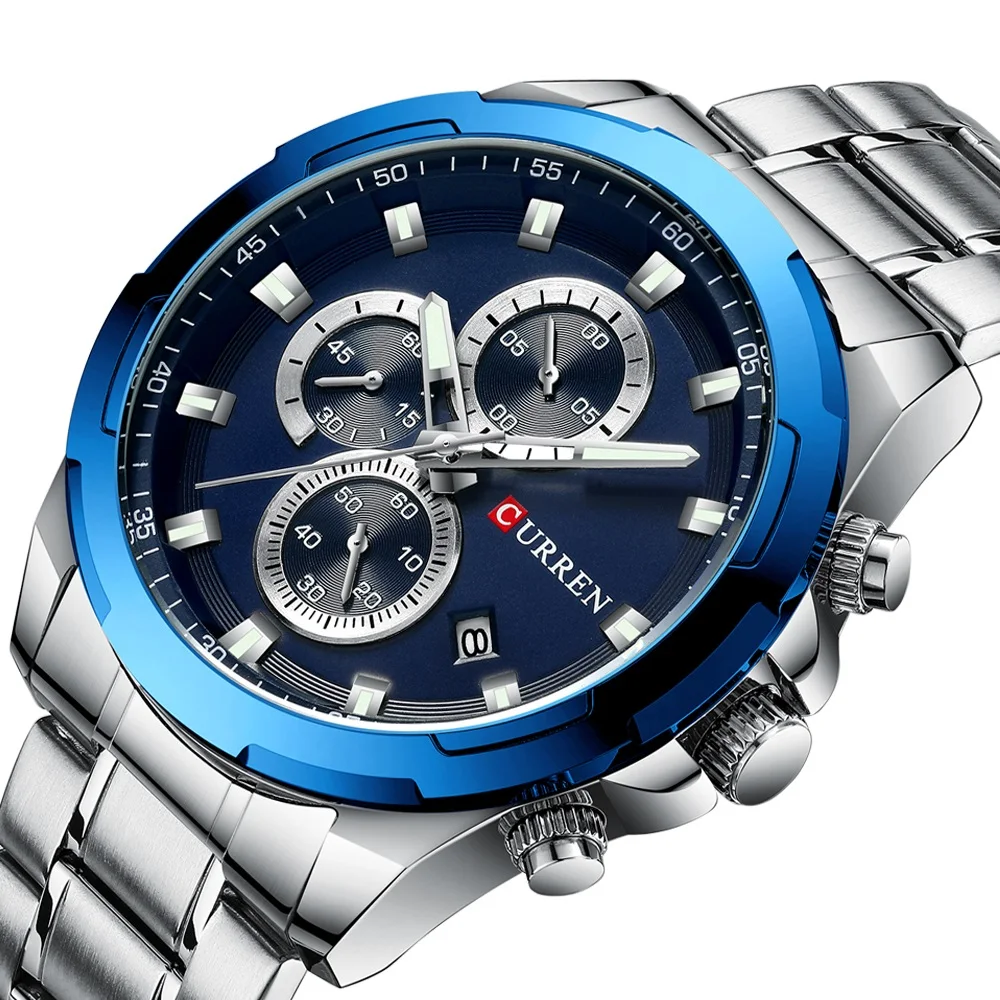 

Top Luxury CURREN 8354 Watches Men Wrist Sport Wristwatches Fashion Business Quartz Watch Male Stainless Steel Clock Chronograph, 6-color