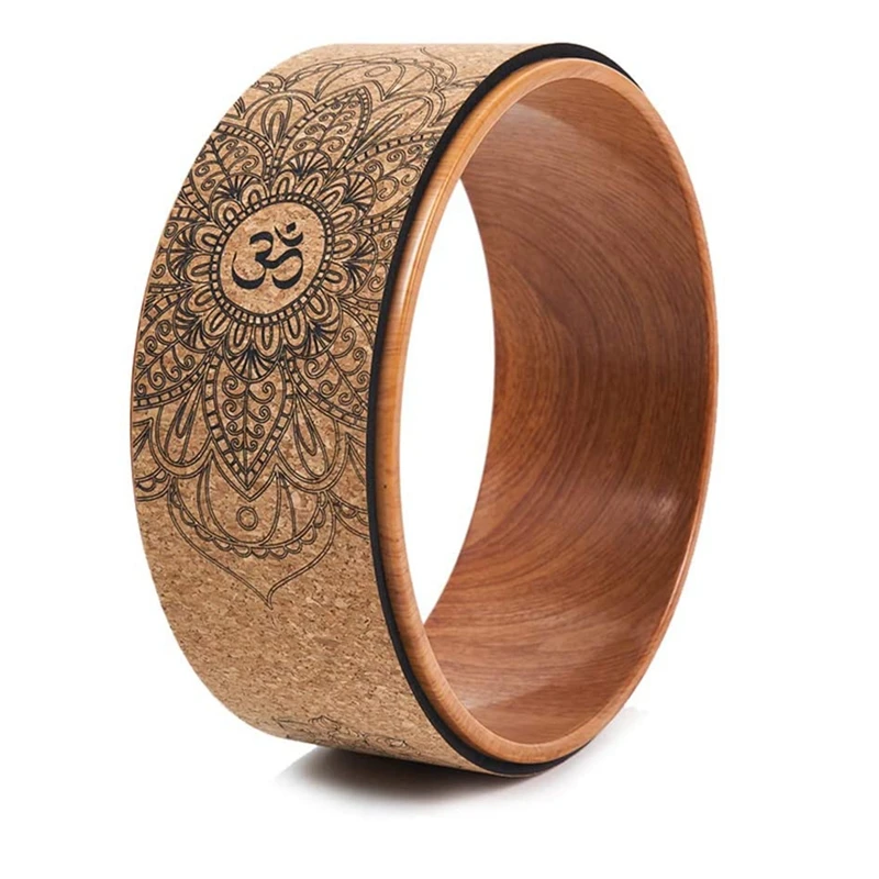 

Cork for Poses Backbends Inversions Wood-Effect and Mandala Print, Dharma Yoga Prop Wheel