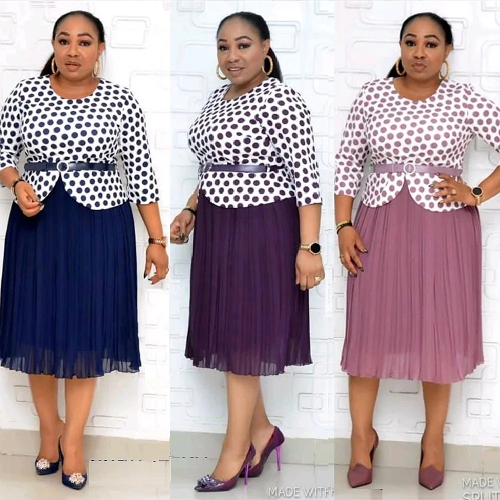 

2021 New Styles Size 44-52 Africa Women Clothes Plus Size Polka Dot Casual Top and Skirt Suit Wholesale China