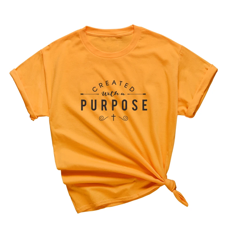 

Wholesale Created with A Purpose Graphic T Shirt Women Religion Christian Tees Basic Tops Shirts A-395