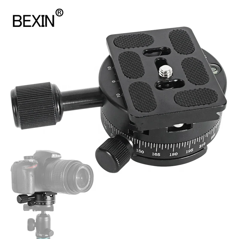 

360 Degree Panoramic QR Quick Release Plate Panning Head Clamp Adjusting Platform Adapter with Gradienter for Tripod Camera, Matt black