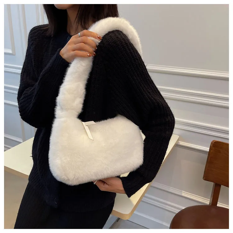 

2021 winter texture warm plush armpit designer bag ladies fashion shoulder furry purses luxury bolsas women hand bags