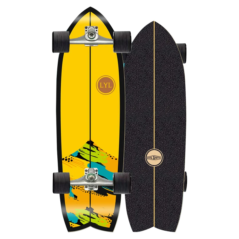 

Yellow Surfskate PU Wheels Spring Bracket Surf skate Truck Carver Land 7 Ply Wood Surf Skateboard