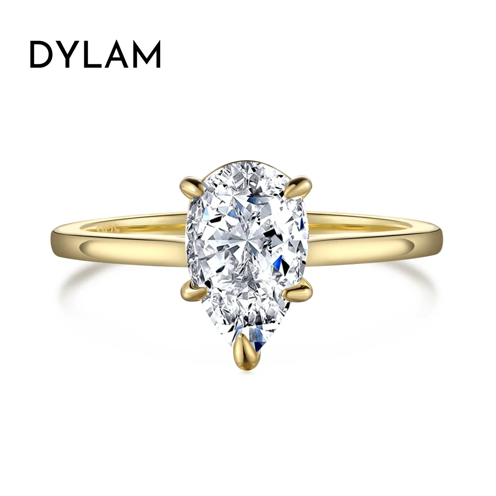 

Dylam Minimalist Design 925 Sterling Silver 18K Gold Plated Tear Drop Shape Diamond 5A Cubic Zirconia Wedding Promise Rings