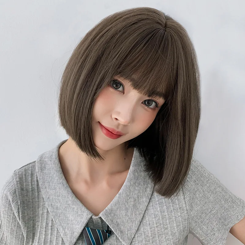 

Wig female short hair Korean style BOBO head cute cartoon bangs round face girl clavicle hair full head set bobo wig