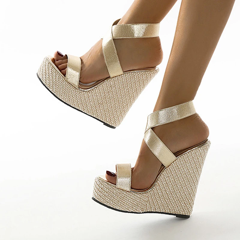 

Super High Peep Toe Gladiator Wedges Sandals over Heel Platform Ladies Sandals Fashion Summer Women Shoes size 35-42