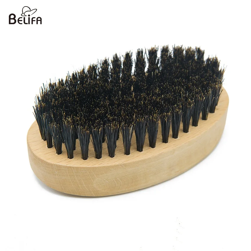 

wholesale custom private label logo wooden black pure natural boar bristle hair customized oval beard brush for mens with box, Picture