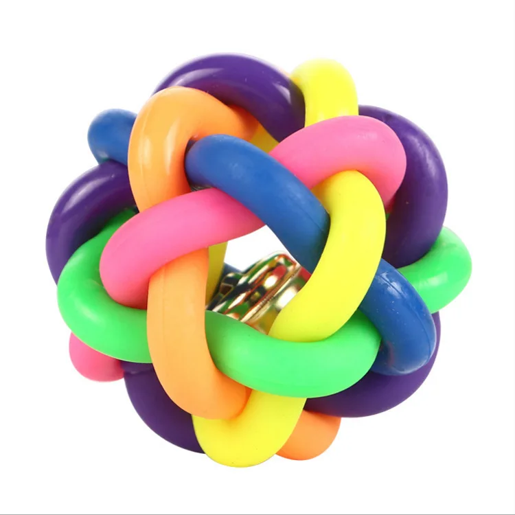 

Hot selling pet toy ball rainbow color bite resistant interactive and movement toys with bell for cats and dogs, Customized color