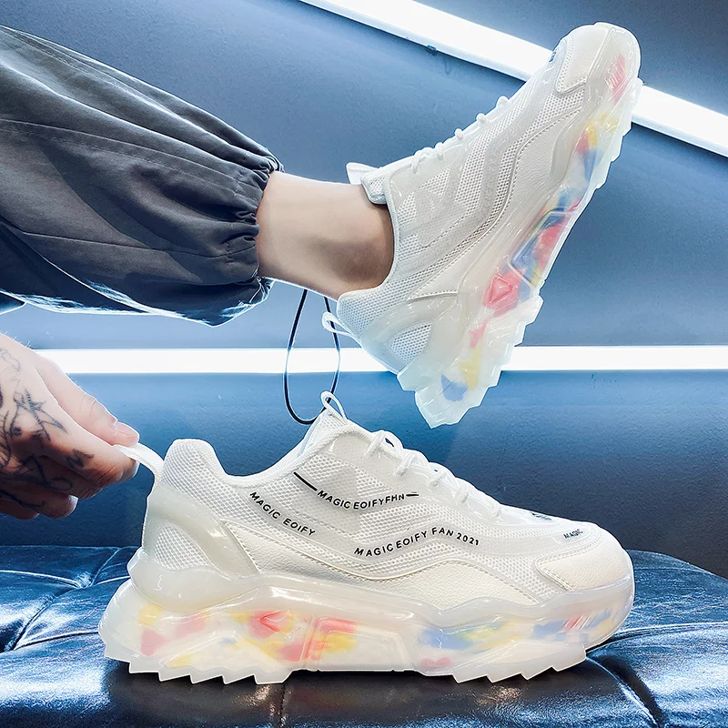 

New style men's shoes thick sole casual sneakers super fiber leather TPU popcorn thick bottom large size men sneakers