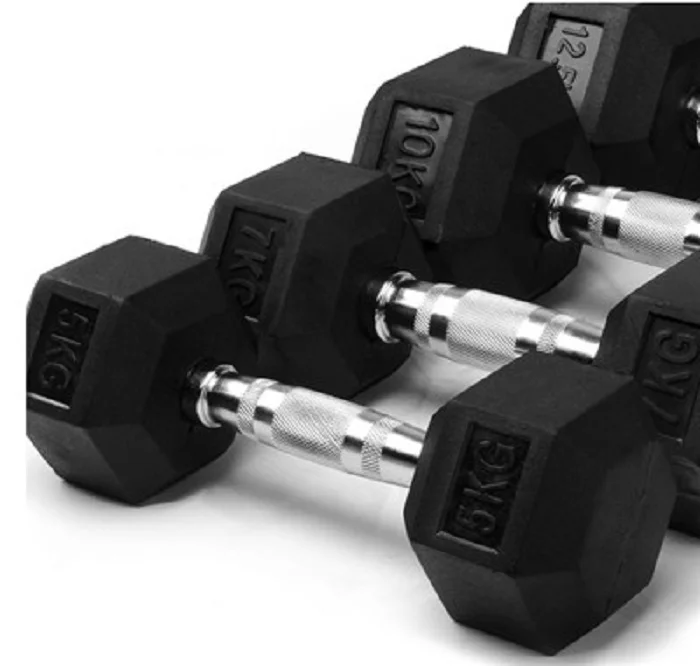 

Fitness Gym Basic Equipment Rubber Coated Hex Dumbbell For sale, Black